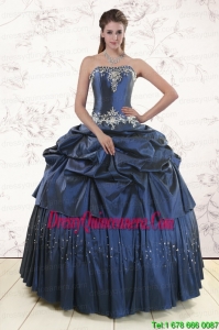Embroidery and Pick Ups Perfect Quinceanera Dress in Navy Blue