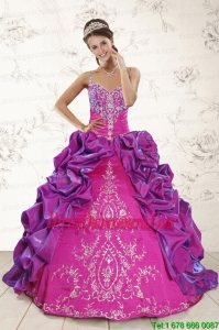 New Style Ball Gown Embroidery Court Train Quinceanera Dresses in Purple