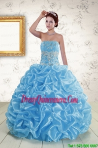 New Style Strapless Beading and Pick Ups 2015 Quinceanera Dresses in Baby Blue