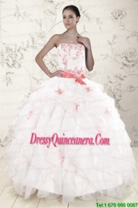 New Style White Quinceanera Dresses with Pink Appliques and Ruffles