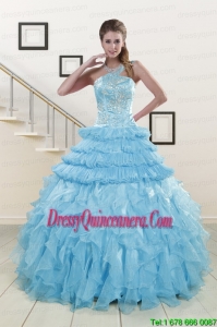 2015 Perfect Baby Blue Sweet 15 Dresses with Beading
