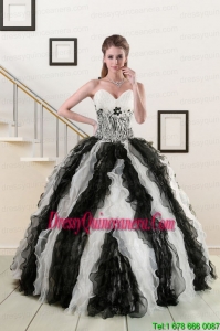 2015 Perfect Black and White Quinceanera Dresses with Zebra and Ruffles