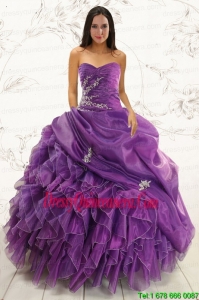 2015 Perfect Purple Ball Gown Quinceanera Dress with Appliques and Ruffles