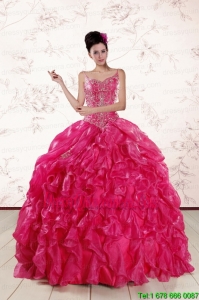 2015 Perfect Spaghetti Straps Beading Quinceanera Dresses in Hot Pink