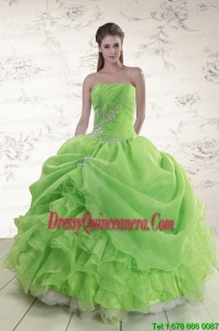 2015 Perfect Strapless Appliques Quinceanera Dresses in Spring Green