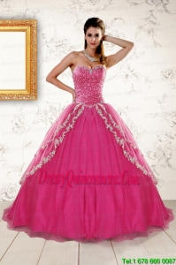 2015 Perfect Sweetheart Rose Pink Quinceanera Dresses with Sequins and Appliques