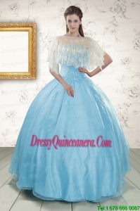 2015 Pretty Baby Blue Strapless Quinceanera Dress with Beading