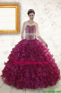 2015 Pretty Burgundy Quinceanera Gown with Beading and Ruffles