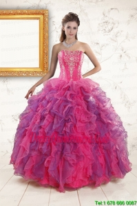 2015 Pretty Multi Color Quinceanera Dresses with Appliques and Ruffles
