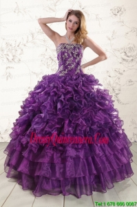 Perfect Purple Strapless 2015 Quinceanera Dress with Appliques