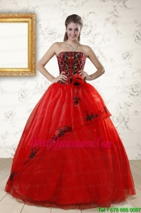 Perfect Red Appliques Strapless Quinceanera Dresses for 2015