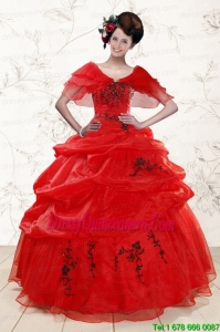Perfect Sweetheart Red Quinceanera Dresses With Applique for 2015