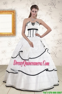 Perfect White and Black 2015 Quinceanera Dresses with Appliques