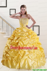 Pretty Beading Strapless 2015 Quinceanera Dresses with Sweep Train