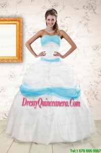 Pretty White and Baby Blue Ball Gown Quinceanera Dress for 2015