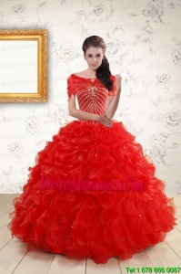 2015 Pretty Ball Gown Beading Quinceanera Dresses in Red