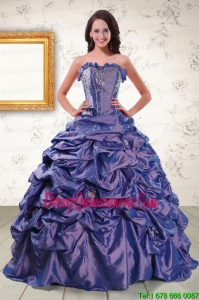 2015 Pretty Beaded and Pick ups Purple Quinceanera Dresses with Brush Train