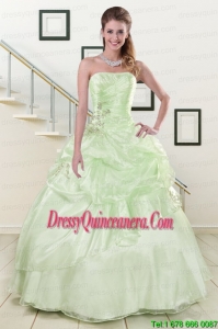 2015 Pretty Strapless Yellow Green Quinceanera Gowns with Beading