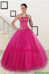 Pretty Fuchsia Quinceanera Dresses with Beading and Appliques for 2015