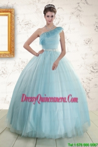 Pretty One Shoulder Light Blue Quinceanera Dress for 2015