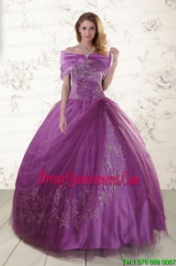 Pretty Purple Sweetheart Appliques 2015 Quinceanera Dresses with Embroidery