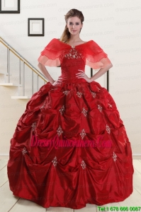 Pretty Wine Red Strapless 2015 Quinceanera Dresses with Appliques
