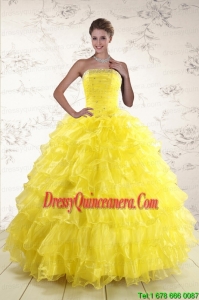 Pretty Yellow Quinceanera Dresses with Beading and Ruffles
