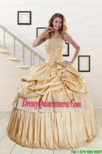 2015 Vintage Champagne Quinceanera Dresses with Appliques