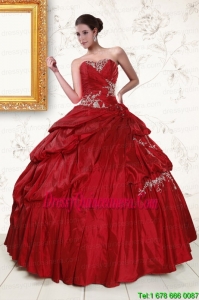 2015 Vintage Wine Red Sweetheart Quinceanera Dresses with Embroidery