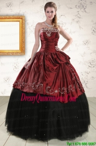 Vintage Ball Gown Embroidery 2015 Quinceanera Dresses in Rust Red and Black