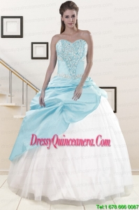 2015 Vintage Blue and White Quinceanera Dresses with Beading and Pick Ups