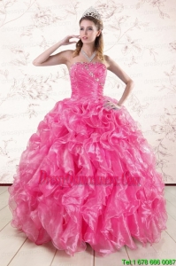 2015 Vintage Hot Pink Quinceanera Dresses with Appliques and Ruffles