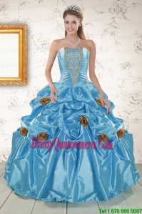 Vintage Aqua Blue Quinceanera Dresses with Beading and Flowers