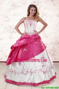 Vintage Embroidery Sweet 15 Dresses in White and Hot Pink