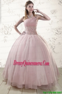Vintage One Shoulder Beading Light Pink Quinceanera Dresses for 2015