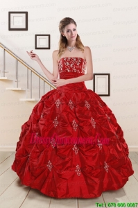 Vintage Sweetheart Appiques and Beaded 2015 Quinceanera Dresses in Red