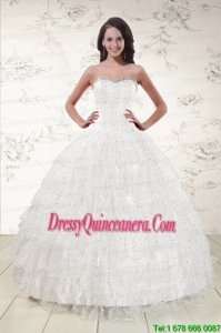 Vintage White Sequins Ball Gown Quinceanera Dresses for 2015