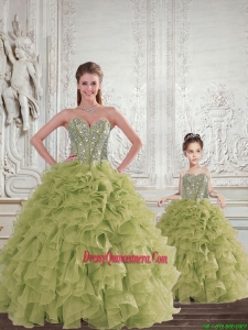 2015 Brand New Beading and Ruffles Olive Green Princesita Dress