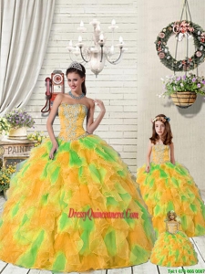Super Hot Ruffles and Beading Orange and Green Princesita Dress for 2015