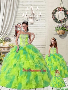 Wonderful Ruffles and Beading Yellow and Green Princesita Dress for 2015