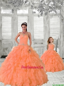 2015 Top Seller Beading and Ruffles Princesita Dress in Orange