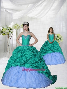 2015 Fashionable Appliques Brush Train Princesita Dress in Turquoise