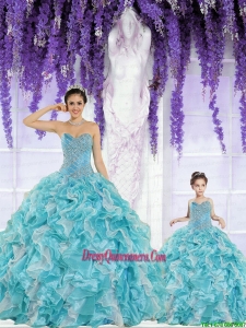 Beautiful Organza Beading and Ruffles Princesita Dress in Aqua Blue