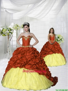Customize Appliques and Pick-ups Rust Red Princesita Dress with Brush Train