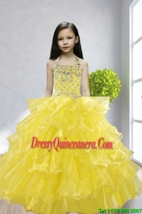 Yellow Ball Gown Halter Beading and Ruffles Little Girl Pageant Dress for 2015