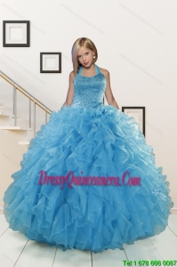 2015 Exclusive Beading and Ruffles Aqua Blue Flower Girl Dress