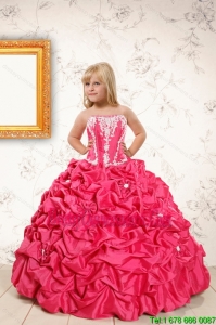 Beautiful Coral Red Little Girl Dress with Appliques and Pick Ups