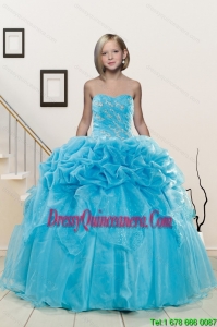 Popular Aqua Blue Little Girl Pageant Dress with Appliques and Pick Ups for 2015