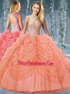 Classical Beaded and Bubble Big Puffy Organza Gorgeous Quinceanera Dresses in Orange Red