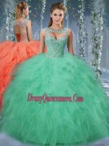 Exquisite Beaded and Ruffled Big Puffy Gorgeous Quinceanera Dresses in Turquoise